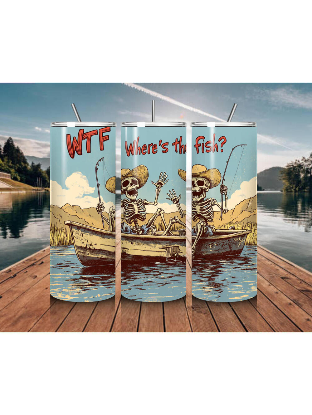20 oz Where's The Fish Stainless Steel Tumbler with Lid, Straw